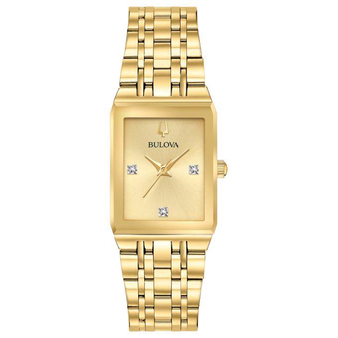Ladies Quadra Tank Style Watch Goldtone Stanless Steel with Champagne Dial