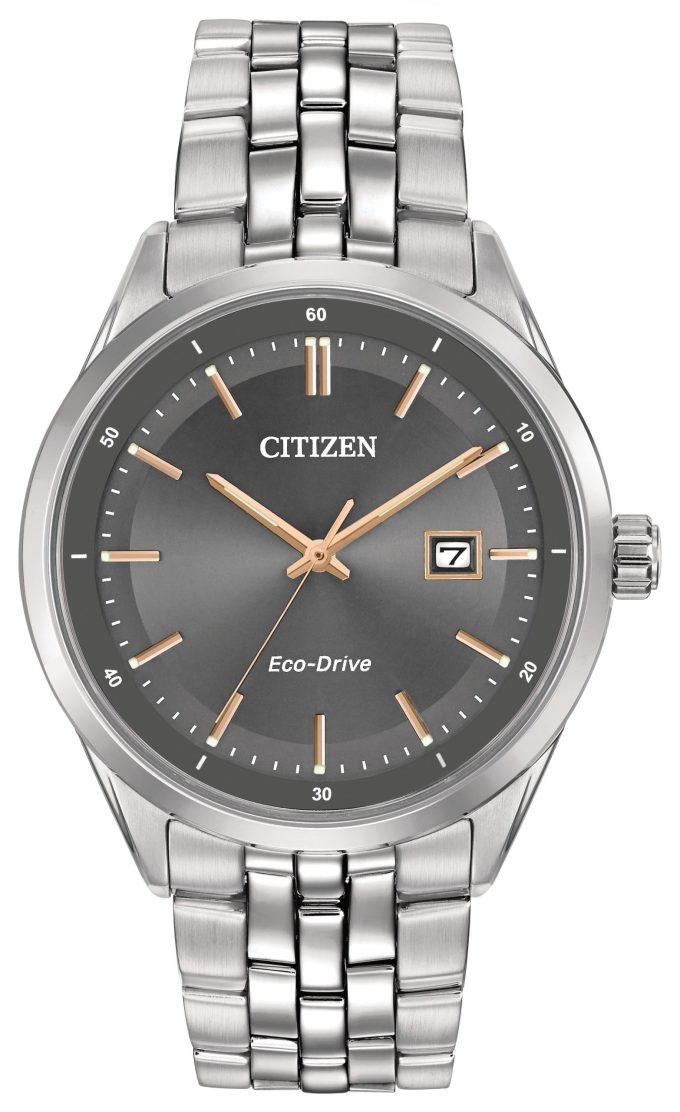 Mens Corso EcoDrive Watch SS with Rose Goldtone Accents and Grey Dial