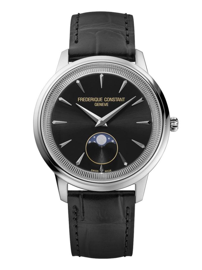 Mens Classic Moneta Moonphase Leather Strap watch Black dial