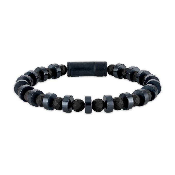 Marine Star Navy Steel DiscsBlack Onyx Beaded Bracelet 8