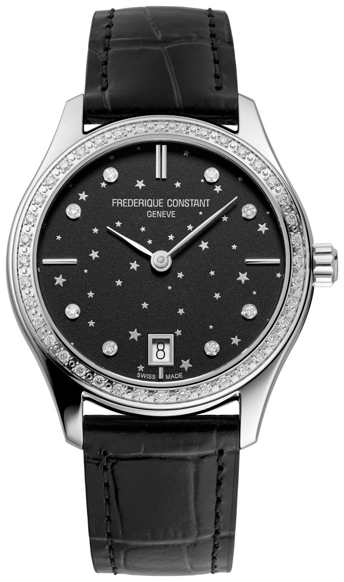 Frederique Constant Ladies Quartz Leather Strap watch Black dial