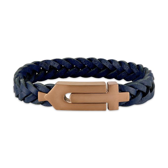 Marine Star CrossTuning Fork Braided Navy Blue Leather Bracelet 8