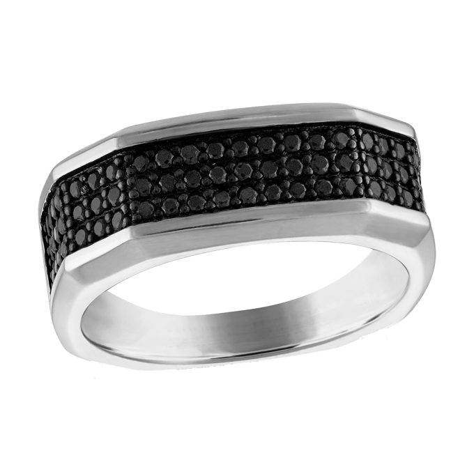 Marc Anthonys Black Diamonds Squared Sterling Silver Ring 10
