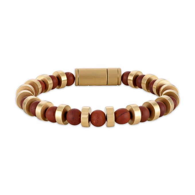 Marine Star Goldtone Steel DiscsRed Jasper Beaded Bracelet 8