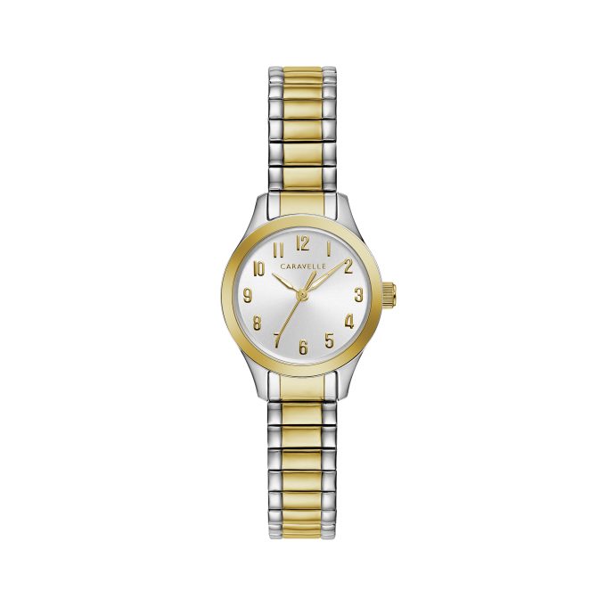Ladies TwoTone Stainless Steel Expansion Bracelet Watch with Arabic Numerals
