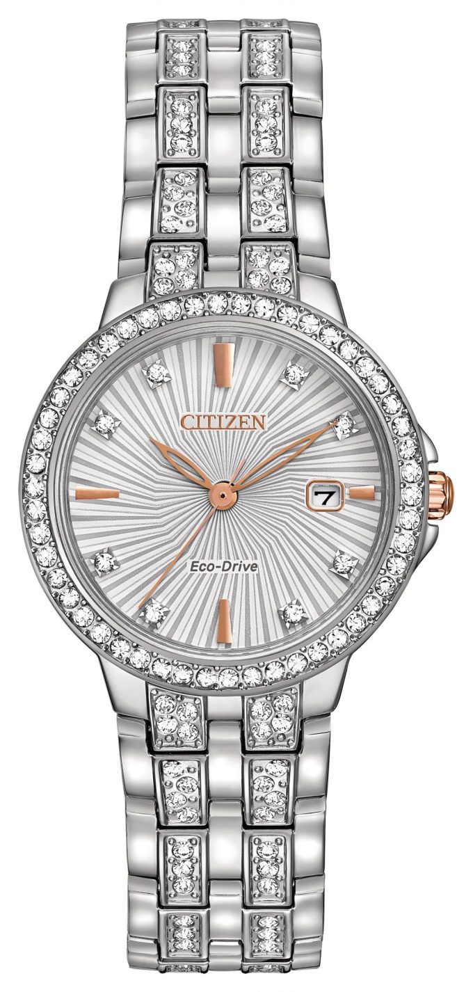 Ladies Silhouette Crystal EcoDrive Watch SS Twotone Dial and brilliant Crystals