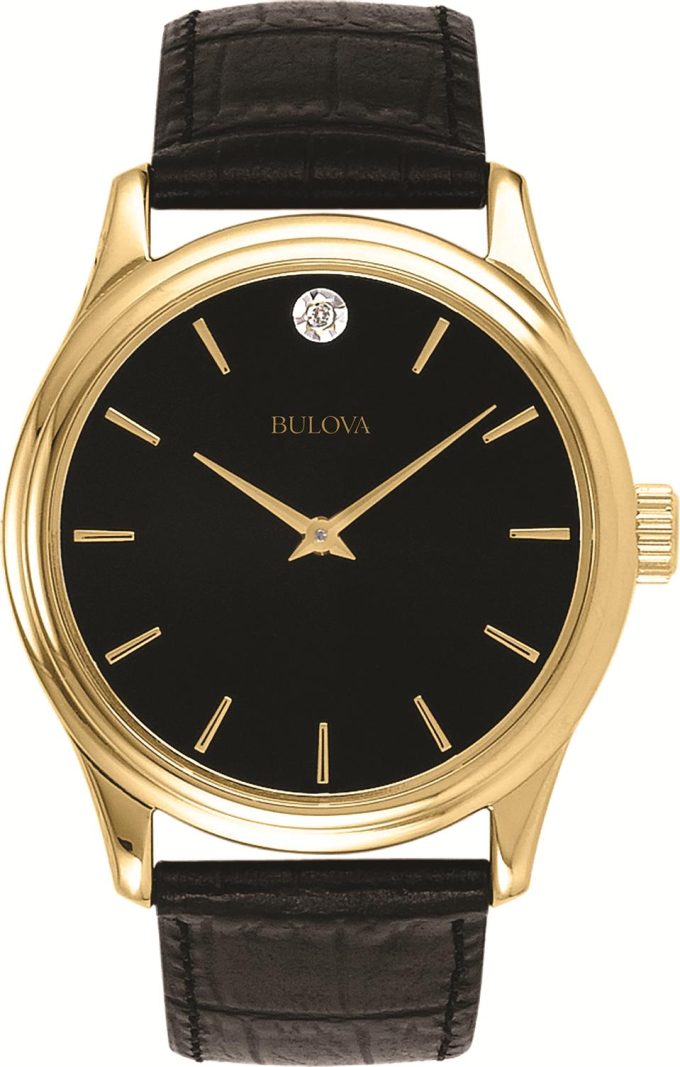 Mens Black Leather Strap Watch with Black Diamond Dial Corporate Collection