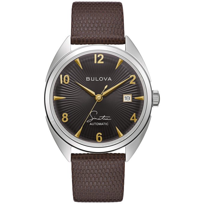 Frank Sinatra Mens Automatic Brown Lizard Strap with Black Dial