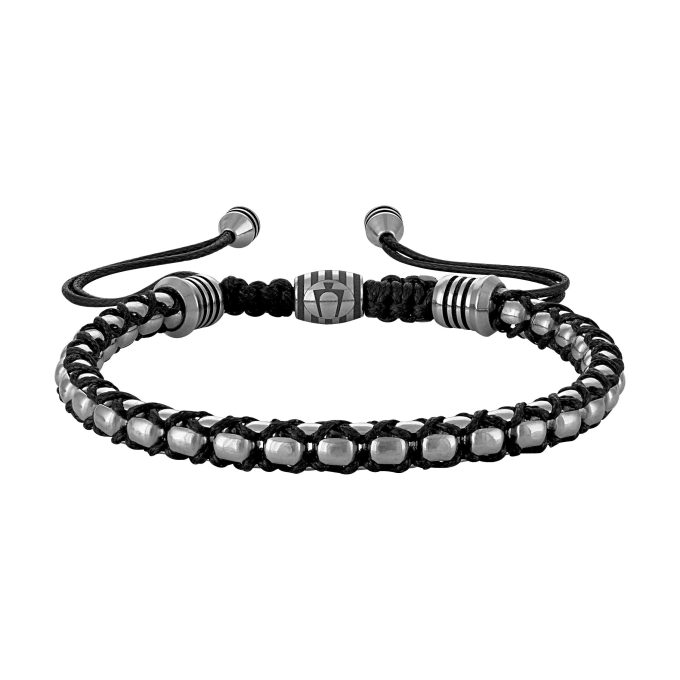 Icon SilverTone Box Chain LinksBlack Cord Bolo Bracelet adjustable