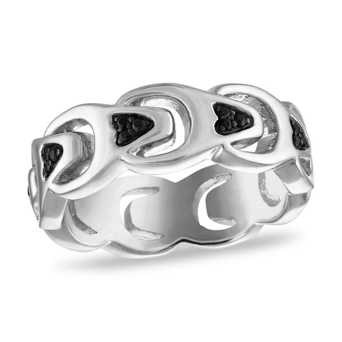 Marc Anthonys Bulova Link Sterling SilverBlack Diamonds Ring 11