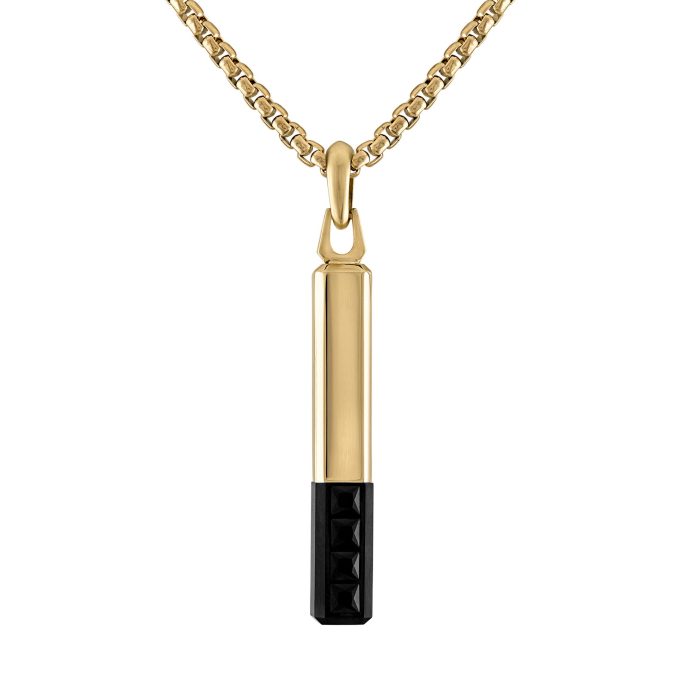 Latin GRAMMY Black SpinelGoldtone Barshaped Amulet Necklace 2426