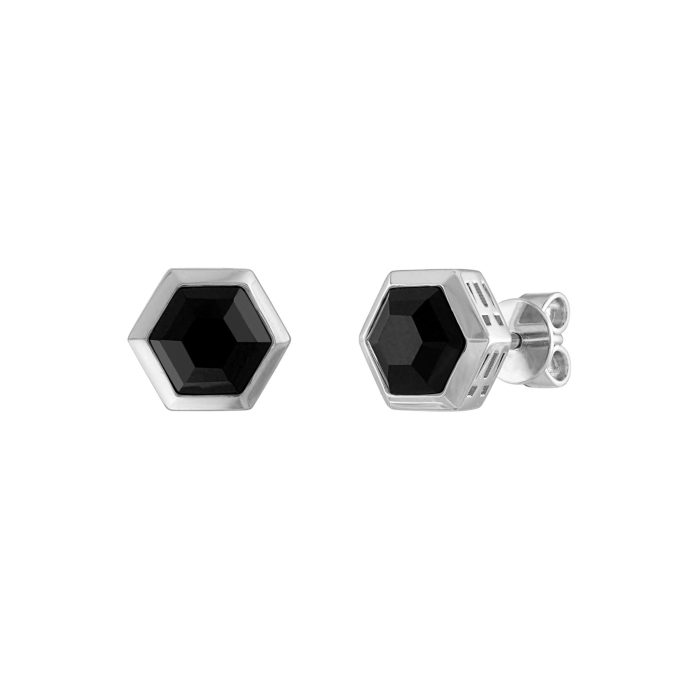 Icon Black SpinelSterling silver Hexagon Earrings 8mm