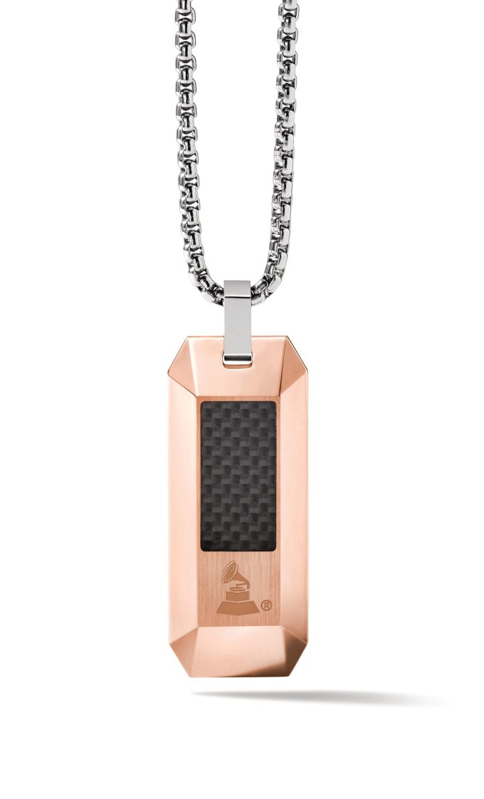 Necklace Latin Grammy Rose Gold Carbon Fiber Dogtag Pendant
