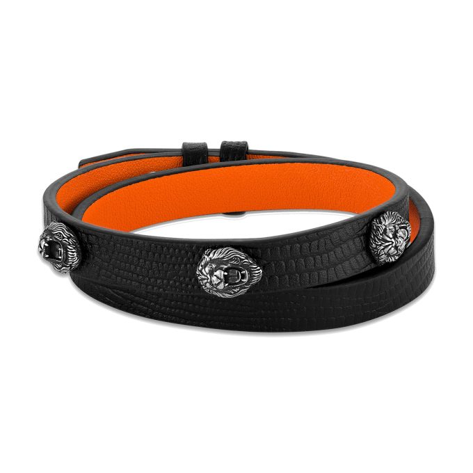 Marc Anthonys Sterling Silver Lion Heads in Alligatorgrain Leather Double Wrap Bracelet 8 85