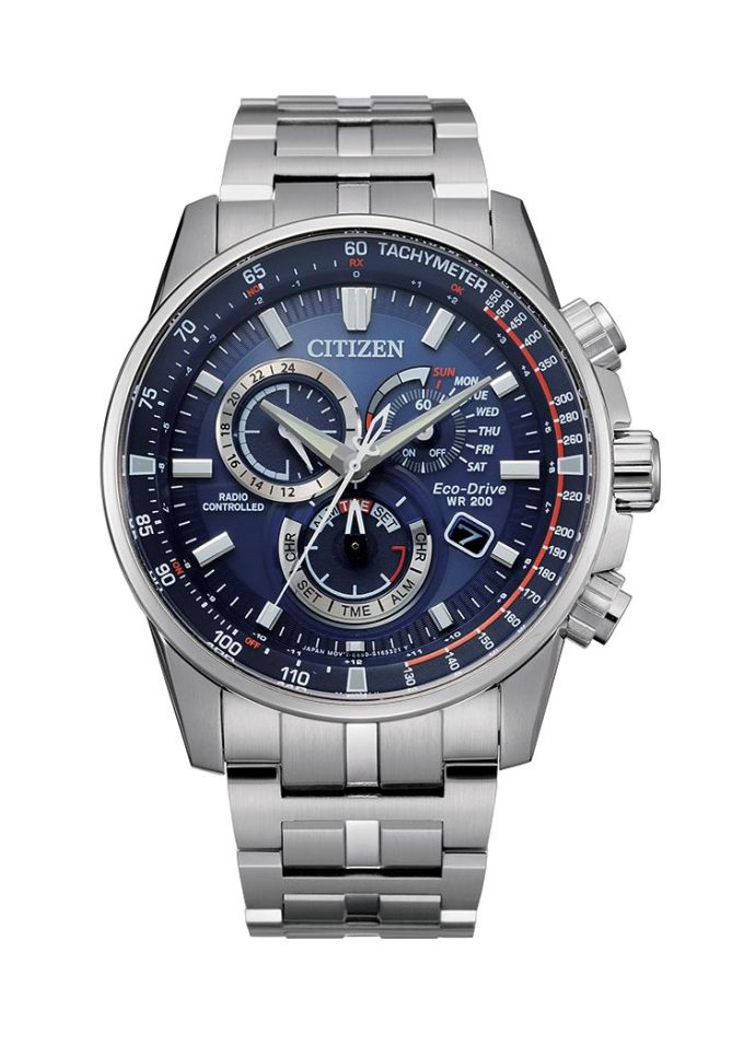 Mens Atomic Time EcoDrive Watch Silvertone