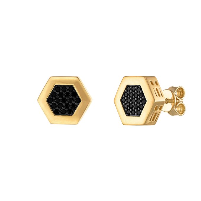 Icon Black Diamonds14K Goldplated Sterling silver Hexagon Earrings 10mm