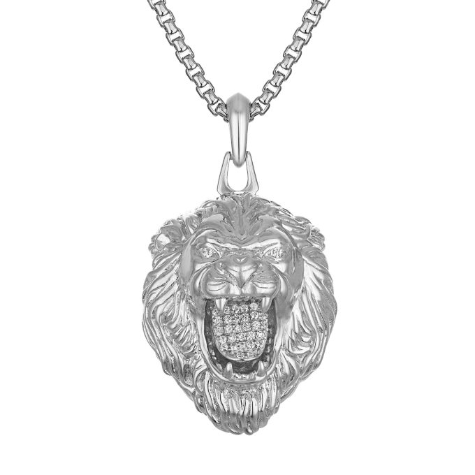 Marc Anthonys Lion head 35x23mm Amulet Sterling SilverWhite Diamonds Pendant 2426