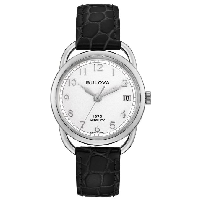 Ladies Classic Commodore Swiss Automatic White Dial with Black Leather Alligatorgrain Strap