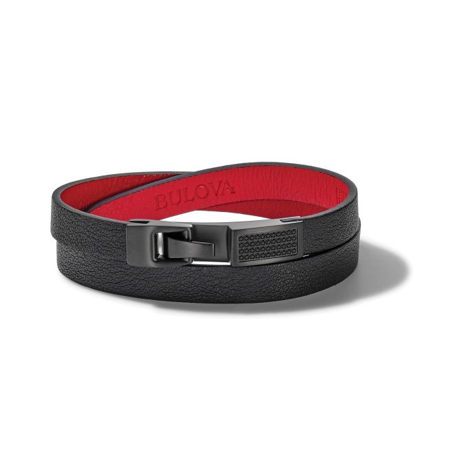 Double Wrap Bracelet Black Diamonds RedBlack Leather Large