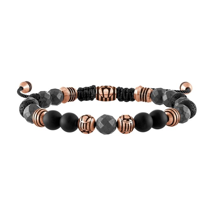 Latin GRAMMY Black OnyxHematite SpheresBlack Lava and RoseGold Beaded Bolo Bracelet