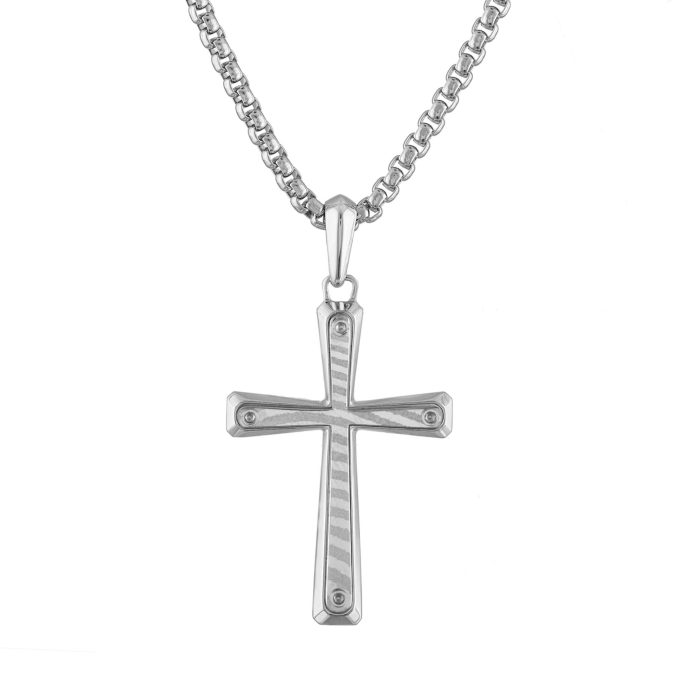 Icon Sterling Silver Damascus Steel inlay Cross Pendant 2426