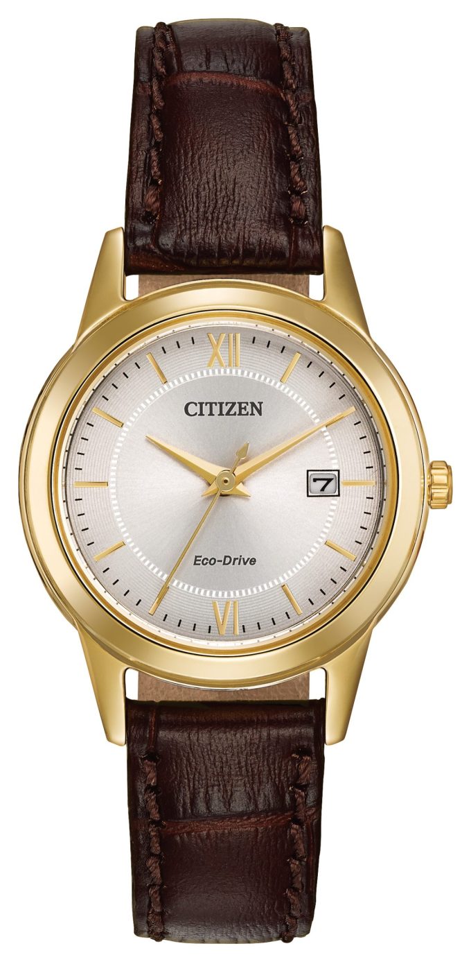 Ladies Corso EcoDrive Watch Brown Leather Strap and Ivory dial with gold accents