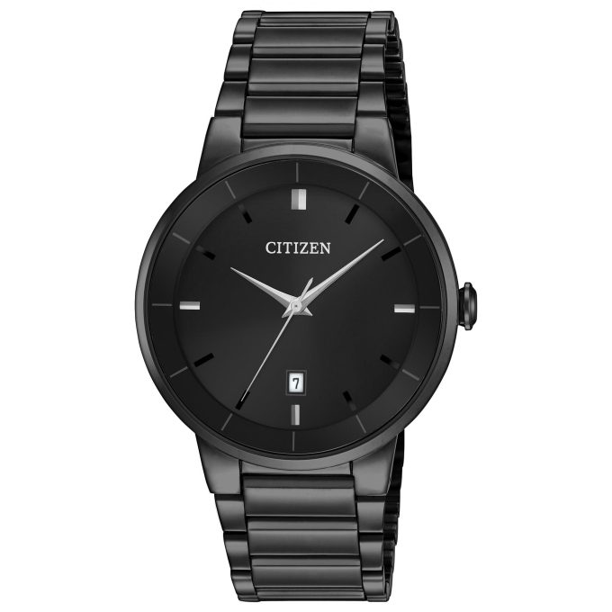 Mens Quartz Watch Black Ion Plated Stainless Steel Case and Bracelet with Black Dial