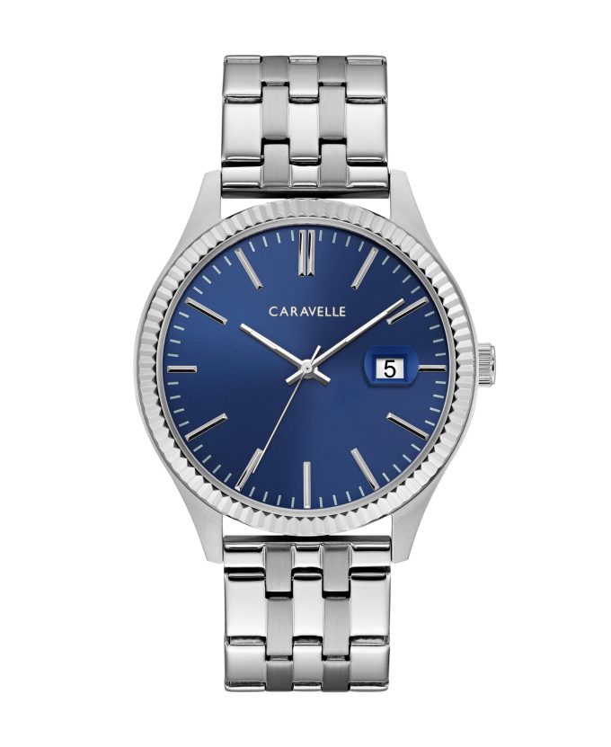 Mens Bracelet Dress Watch Blue Dial with Date Marker