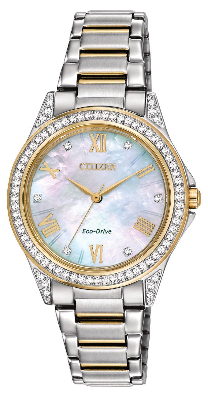 Ladies Drive POV EcoDrive Watch Pink Twotone SS MOP Dial with brilliant Crystals