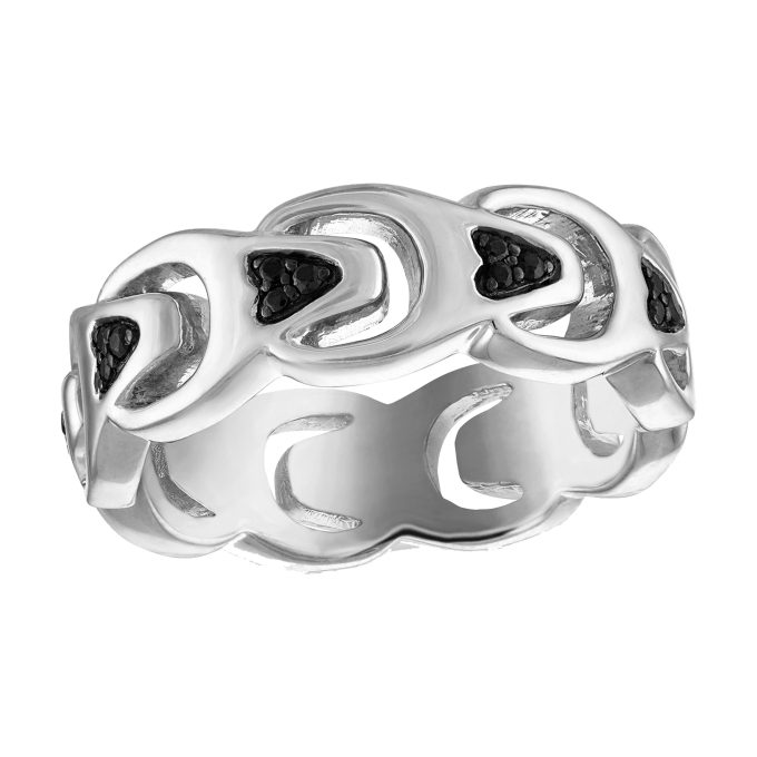 Marc Anthonys Bulova Link Sterling SilverBlack Diamonds Ring 10