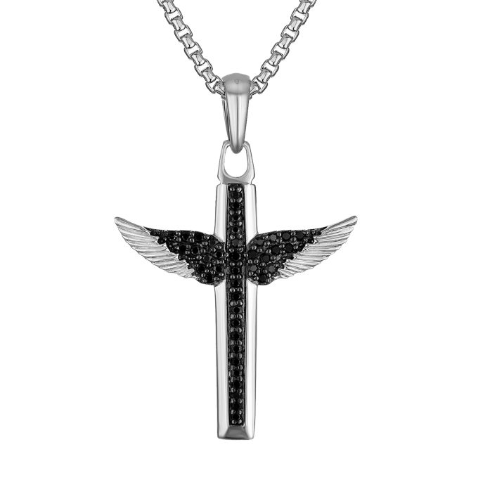 Marc Anthonys Winged Cross Sterling SilverBlack Diamonds Pendant 2426