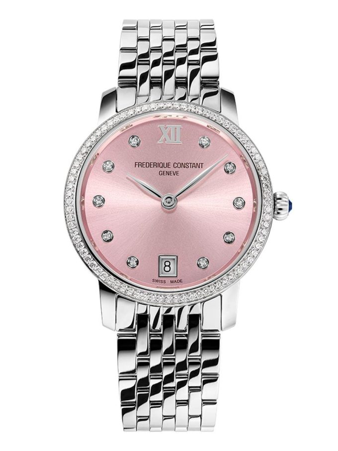 Ladies Classic Slimline Stainless Steel Bracelet watch Pink dial