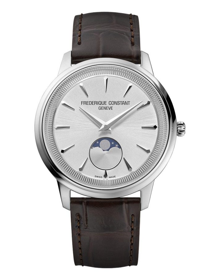 Mens Classic Moneta Moonphase Leather Strap watch SilverTone dial