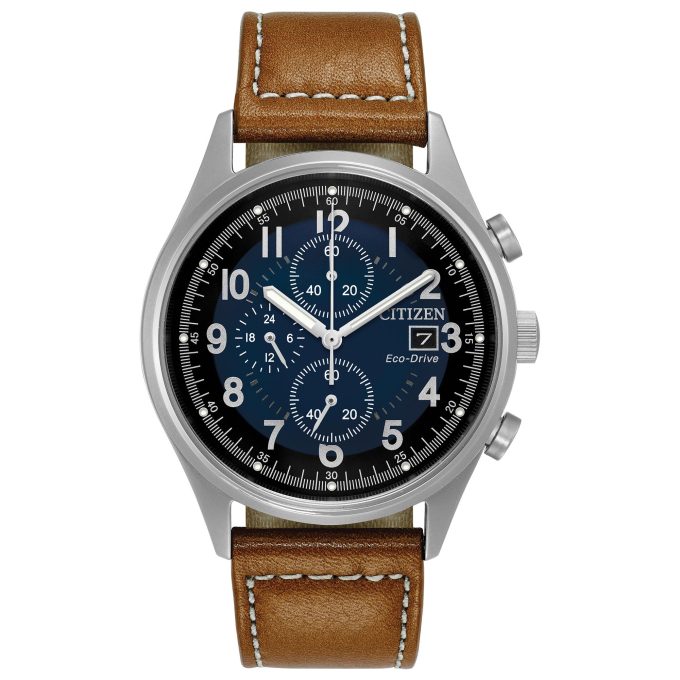Mens Chandler EcoDrive Watch Distressed Brown Strap with Blue Dial