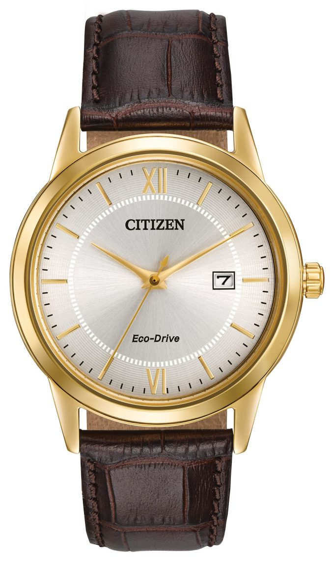 Mens Corso EcoDrive Watch Brown Leather Strap Ivory Dial with Gold Accents