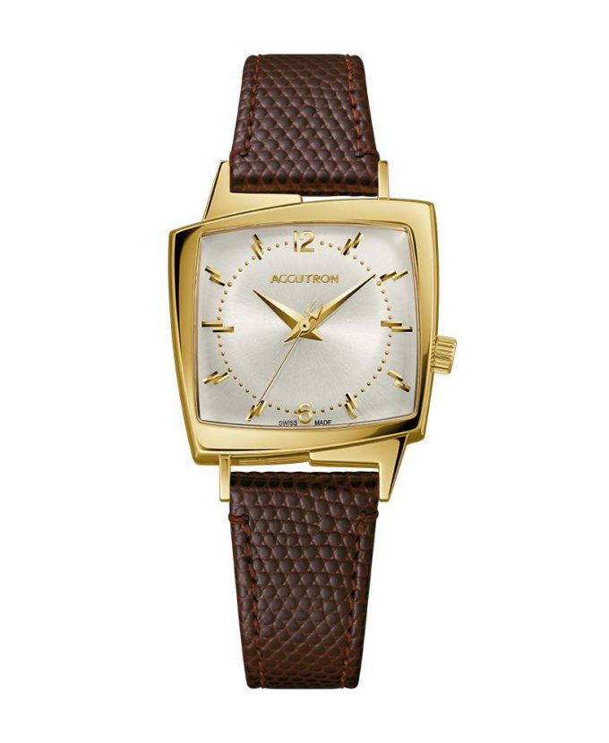 Legacy Collection Automatic Watch Assymetrical Goldtone Case with Brown Leather Strap