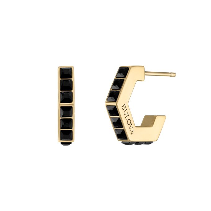 Icon Black SpinelGoldtone Choop Hexagon Earrings