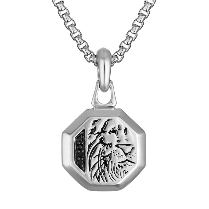 Marc Anthonys Lionfaced Hexagon Amulet Sterling SilverBlack Diamonds Pendant 2426