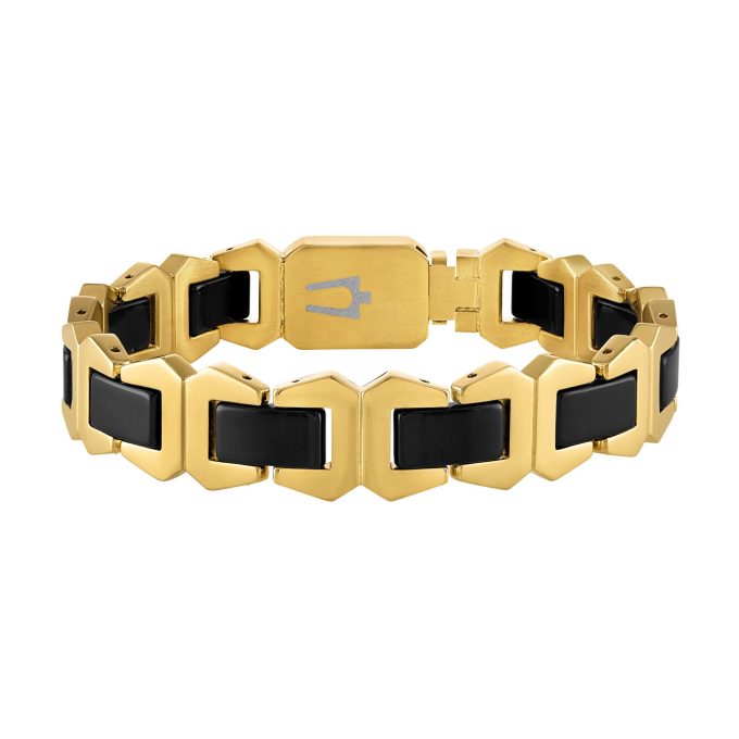 Icon GoldTone Steel and Black Ceramic Bracelet 85