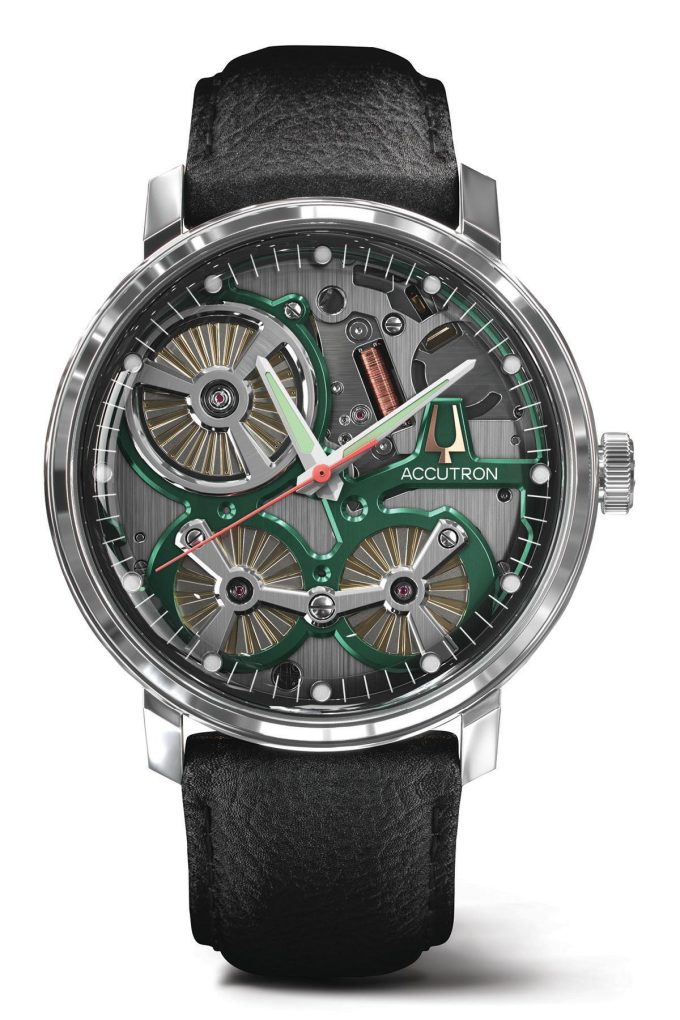 Mens Spaceview Black Leather strap watch with green dial