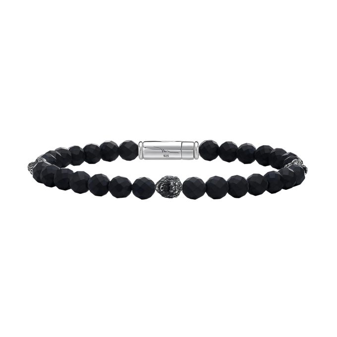 Marc Anthonys Sterling Silver Lion Heads 6mm Black Onyx Beaded Bracelet 85