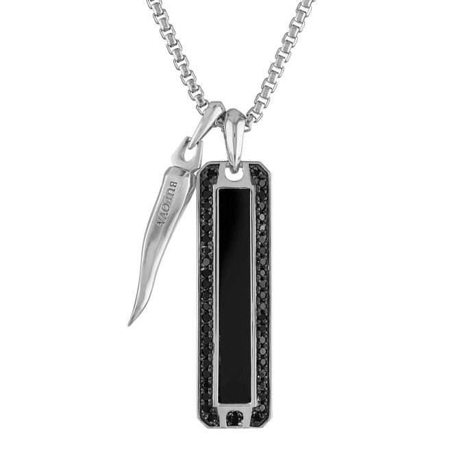 Icon Black OnyxBlack Diamonds Amulet Horn Sterling Silver Pendant 2426