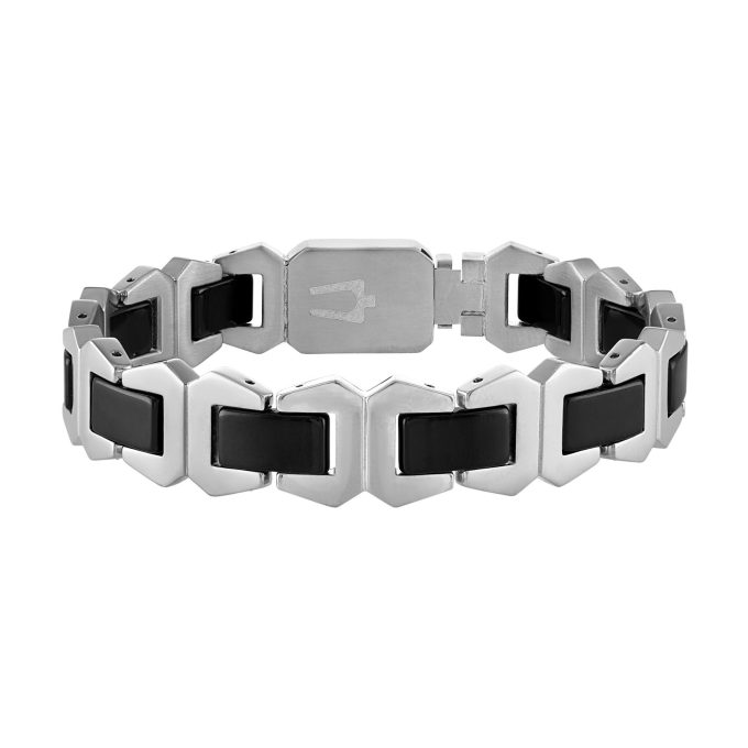 Icon SilverTone Steel and Black Ceramic Bracelet 85