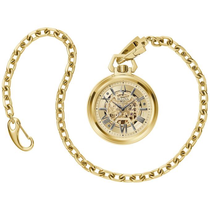 Mens Sutton Stainless Steel Pocket Chain watch GoldTone dial