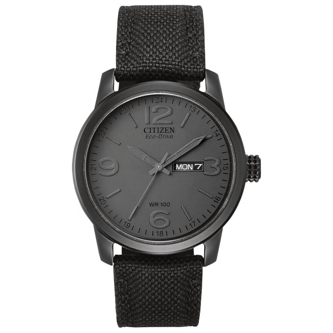 Mens Chandler MilitaryStyle EcoDrive Watch Black Strap with Khaki Dial