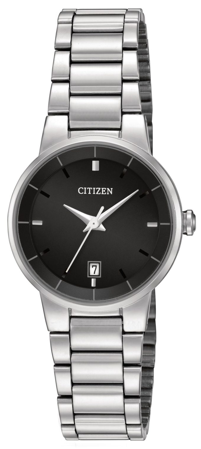 Ladies Quartz Watch Stainless Steel with Black Dial