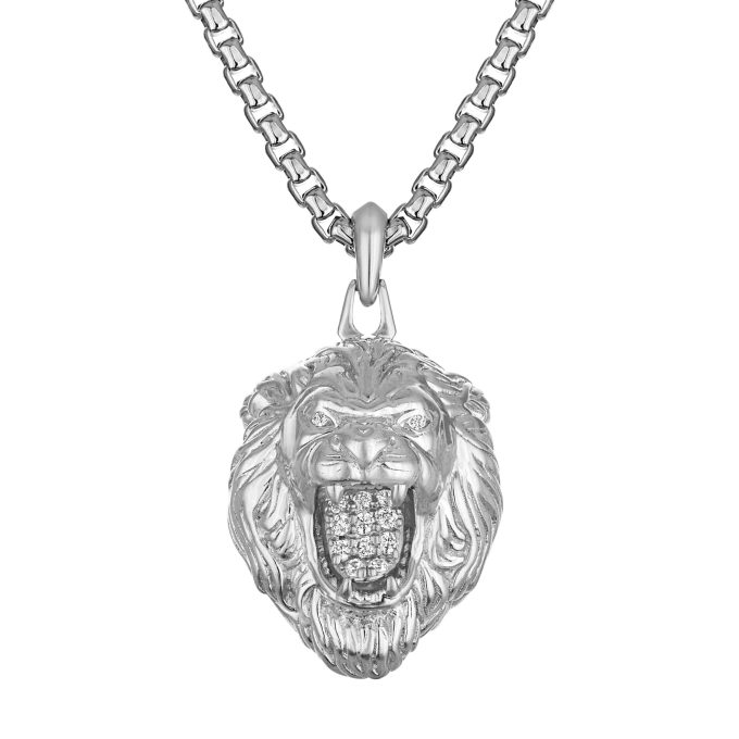 Marc Anthonys Lion head 25x16mm Amulet Sterling SilverWhite Diamonds Pendant 2426