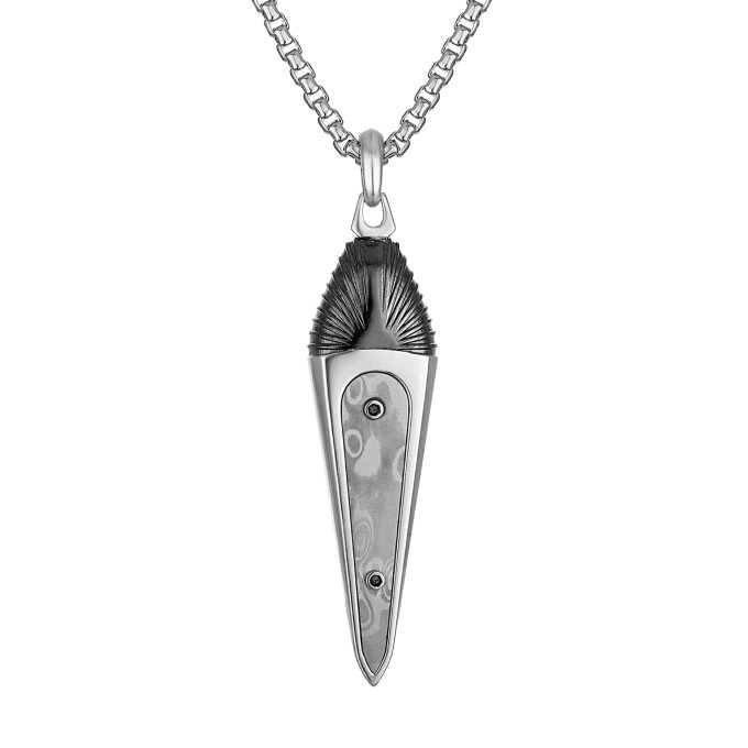 Marc Anthonys Daggershaped Damascus steel inlay Amulet Sterling SilBlk Rhodium Pendant 2426