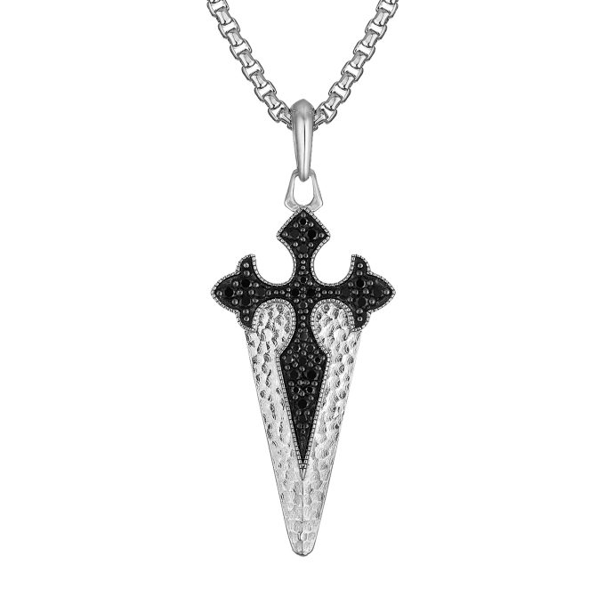 Marc Anthonys St James Cross inlay Sterling SilverBlack Diamonds Pendant 2426