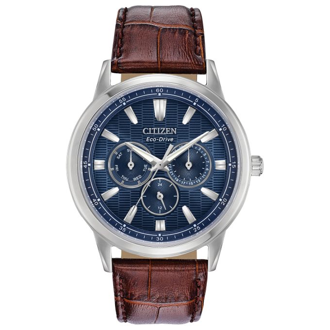 Mens Corso EcoDrive Watch Brown Leather Strap with Midnight Blue Dial